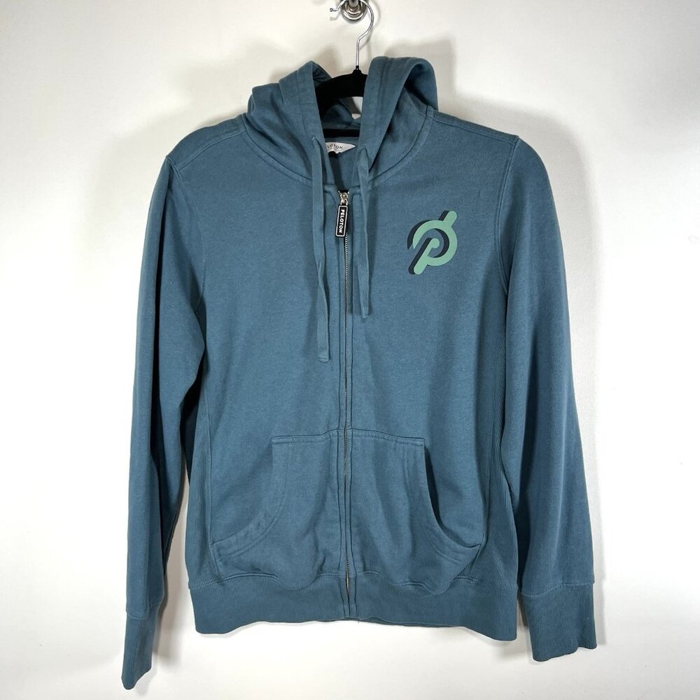 PELOTON Turquoise Full Zip Hoodie Sweatshirt Size Large Flower Athletic Workout